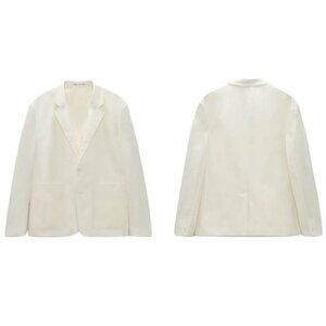 ZARA POPLIN SUIT JACKET SS22 OYSTER WHITE | 4626/076